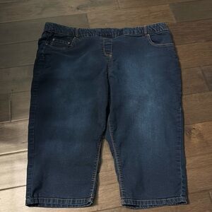 D/C jeans women’s he elastic waist pull on, knee high denim, blue distress